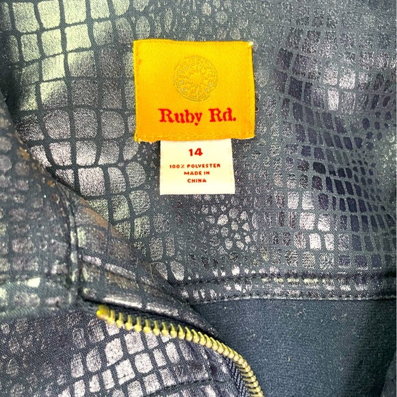 Ruby Rd. Navy Blue Moto Snake Print Long Sleeve Jacket Size L - Picture 7 of 9